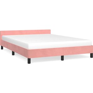 vidaXL Bedframe met hoofdeinde zonder matras 140x200 cm fluweel roze