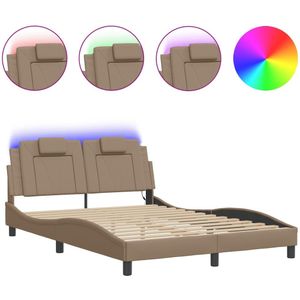 vidaXL Bedframe met LED-verlichting kunstleer cappuccino 120x200 cm