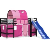 vidaXL Kinderhoogslaper met tunnel 90x200 cm massief grenenhout roze