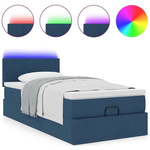 vidaXL - Bed - poef - met - matras - en - LED'sx200 - cm - stof - blauw