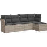 vidaXL 5-delige Loungeset met kussens poly rattan lichtgrijs