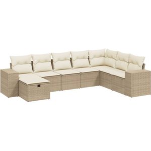 vidaXL 8-delige Loungeset met kussens poly rattan beige