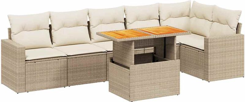 vidaXL 7-delige Loungeset met kussens poly rattan beige