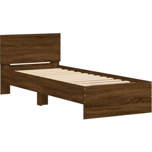 vidaXL Bedframe met hoofdbord bewerkt hout bruin eikenkleur 75x190 cm