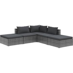 VidaXL 5-delige Loungeset met Kussens - Poly Rattan Grijs