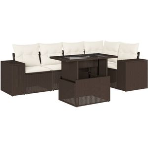 vidaXL 6-delige Loungeset met kussens poly rattan bruin