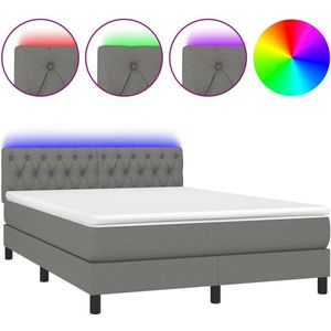 vidaXL Boxspring met matras en LED stof donkergrijs 140x200 cm