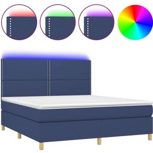 vidaXL Boxspring met matras en LED stof blauw 160x200 cm