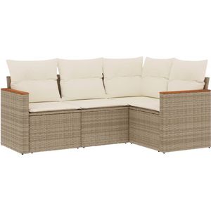 vidaXL - 4-delige - Loungeset - met - kussens - poly - rattan - beige