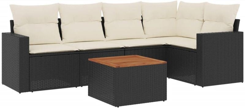 vidaXL - 6-delige - Loungeset - met - kussens - poly - rattan - zwart