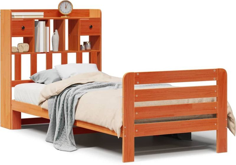 vidaXL Bed met boekenkast zonder matras grenenhout wasbruin 75x190 cm