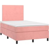 vidaXL - Boxspring - met - matras - en - LED - fluweel - rozex190 - cm