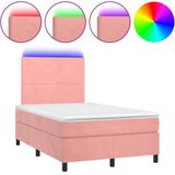 vidaXL Boxspring met matras en LED fluweel roze 120x190 cm