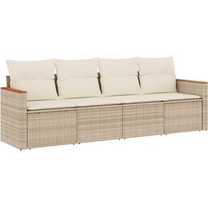 vidaXL 4-delige Loungeset met kussens poly rattan beige