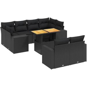 vidaXL 11-delige Loungeset met kussens poly rattan zwart