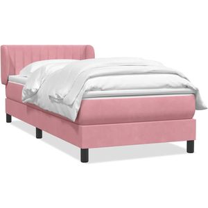 vidaXL Boxspring met matras fluweel roze 80x220 cm