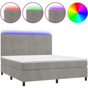 VidaXL Boxspring met Matras en LED Fluweel Lichtgrijs 180x200 cm