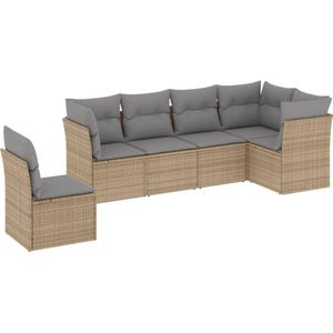 vidaXL 6-delige Loungeset met kussens poly rattan beige