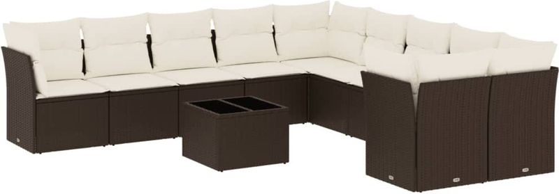 vidaXL - 11-delige - Loungeset - met - kussens - poly - rattan - bruin