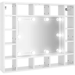 vidaXL Spiegelkast met LED-verlichting 91x15x76,5 cm hoogglans wit