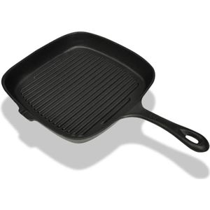 vidaXL Grillpan gietijzer 24x23 cm - Hoogwaardige anti-aanbak grillpan voor gezond koken en BBQ