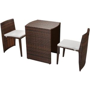 vidaXL 3-delige Bistroset met kussens poly rattan bruin