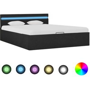 vidaXL Bedframe met opbergruimte en LED stof donkergrijs 140x200 cm