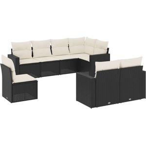 vidaXL 8-delige Loungeset met kussens poly rattan zwart