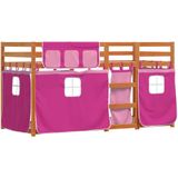 vidaXL Stapelbed met gordijnen 75x190 cm grenenhout roze