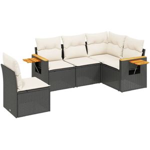 vidaXL 5-delige Loungeset met kussens poly rattan zwart