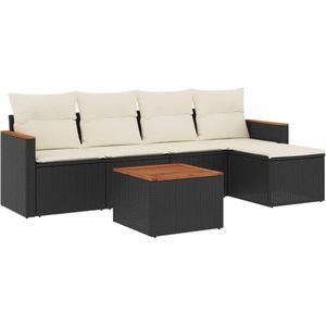 vidaXL 6-delige Loungeset met kussens poly rattan zwart