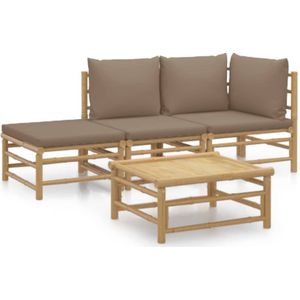 VidaXL 4-Delige Loungeset met Kussens - Bamboe Taupe