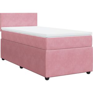 vidaXL Boxspring met matras fluweel roze 80x200 cm