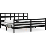 vidaXL Bedframe met hoofdbord massief hout zwart 200x200 cm