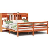 vidaXL - Bed - met - boekenkast - zonder - matras - grenenhout - wasbruin - 200x200 - cm