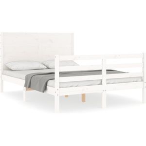 VidaXL Bedframe Hoofdbord Massief Hout Wit 120x200 cm