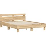 vidaXL Bedframe met hoofdeinde bewerkt hout sonoma eiken 140x190 cm