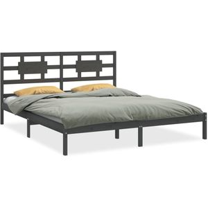 vidaXL Bedframe massief hout grijs 180x200 cm