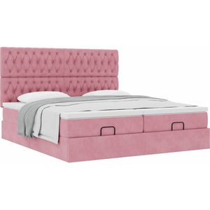 vidaXL Bedframe met matrassen 200x200cm fluweel roze