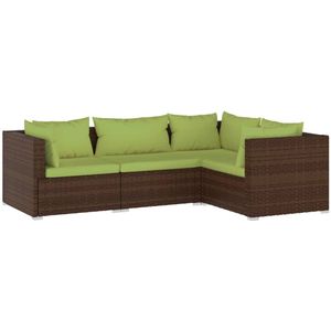 VidaXL 4-Delige Loungeset met Kussens - Poly Rattan Bruin