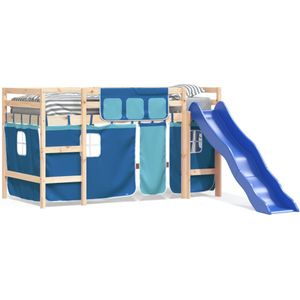 vidaXL Kinderhoogslaper met gordijnen 90x190 cm grenenhout blauw