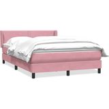 vidaXL Boxspring met matras fluweel roze 140x210 cm