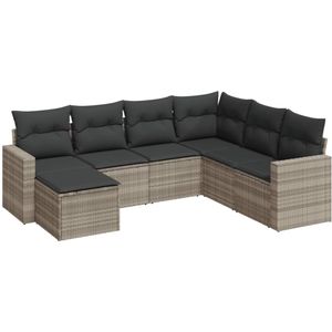 vidaXL 7-delige Loungeset met kussens poly rattan lichtgrijs