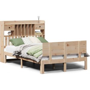 vidaXL - Bed - met - boekenkast - zonder - matras - massief - grenenhout - 135x190 - cm