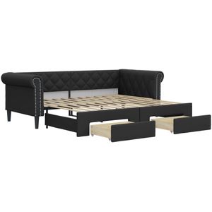 vidaXL Slaapbank met onderschuifbed en lades 90x200 cm kunstleer zwart