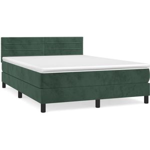 vidaXL-Boxspring-met-matras-fluweel-donkergroen-140x200-cm