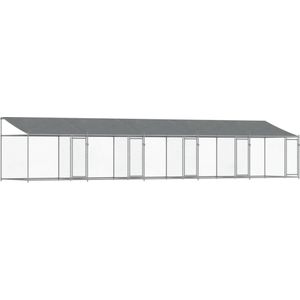 vidaXL Hondenhok met dak en deuren 10x2x2 m gegalvaniseerd staal grijs
