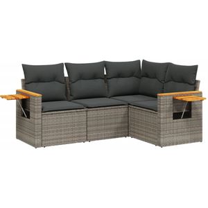 vidaXL 4-delige Loungeset met kussens poly rattan grijs