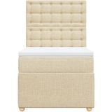vidaXL Boxspring met matras stof crèmekleurig 90x200 cm
