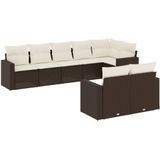 vidaXL - 8-delige - Loungeset - met - kussens - poly - rattan - bruin